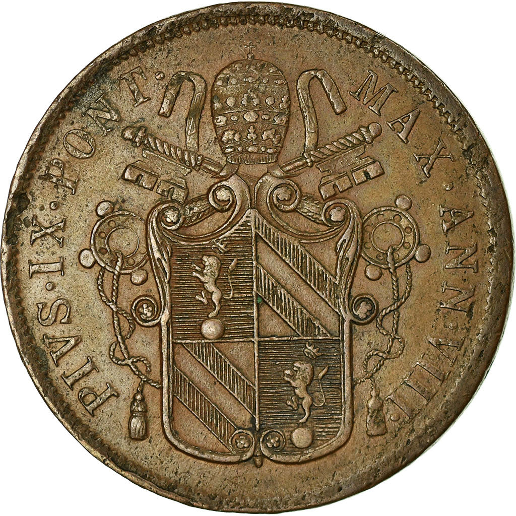 Coin, ITALIAN STATES, PAPAL STATES, Pius IX, 5 Baiocchi, 1854, Bologna