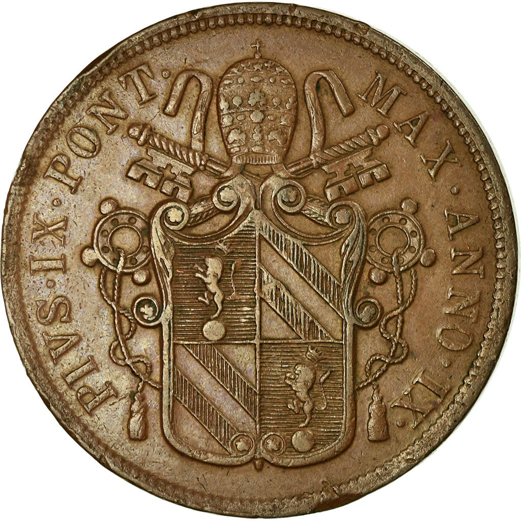 Moneda, Estados italianos, PAPAL STATES, Pius IX, 5 Baiocchi, 1854, Roma, MBC+