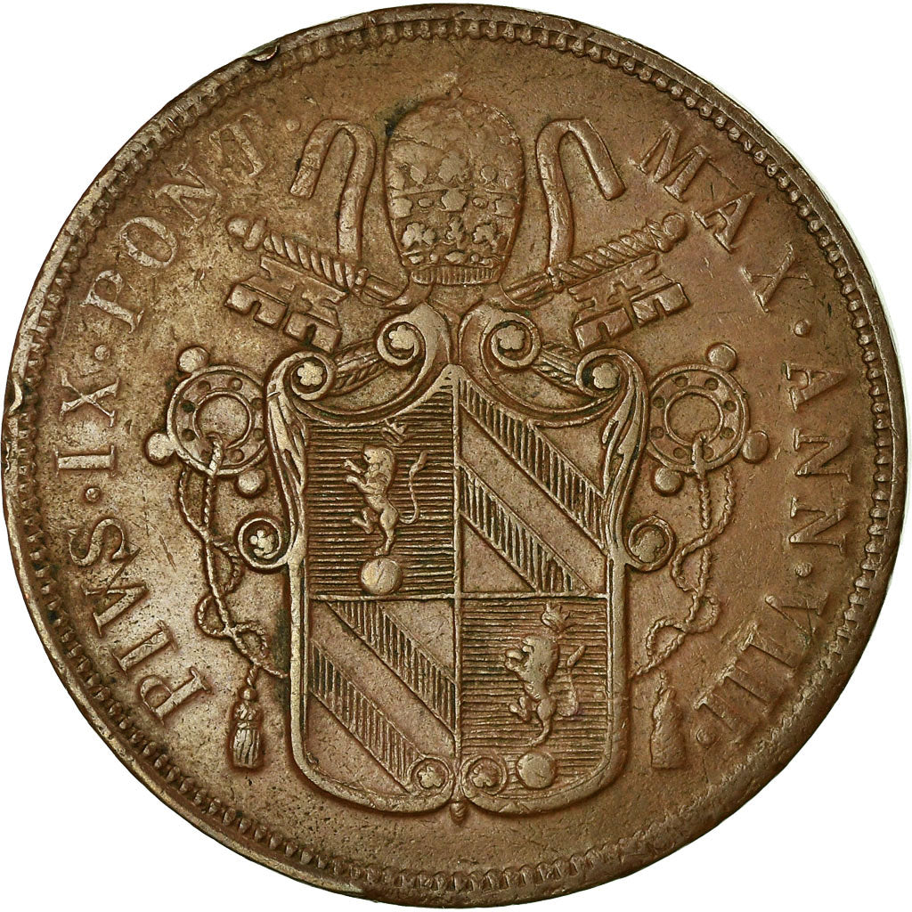 Moneda, Estados italianos, PAPAL STATES, Pius IX, 5 Baiocchi, 1854, Roma, MBC