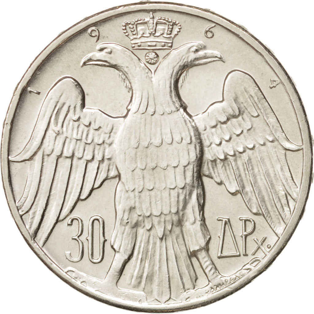 Greece, Constantine II, 30 Drachmai, 1964, Athens, MS, Silver, KM:87