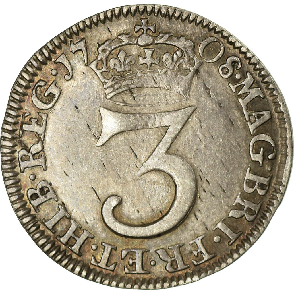 Coin, Great Britain, Anne, 3 Pence, 1708, EF(40-45), Silver, KM:514