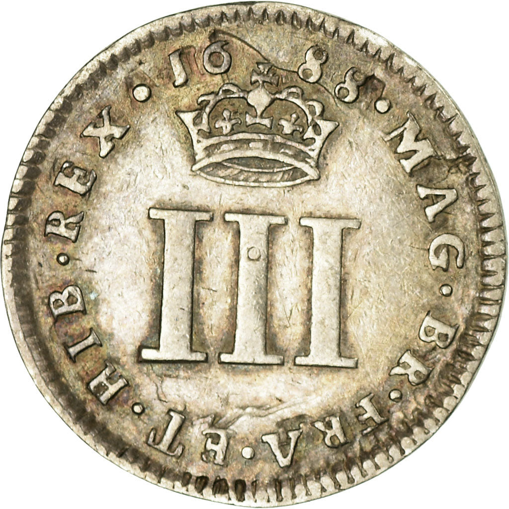 Coin, Great Britain, James II, 3 Pence, 1688, EF(40-45), Silver, KM:450