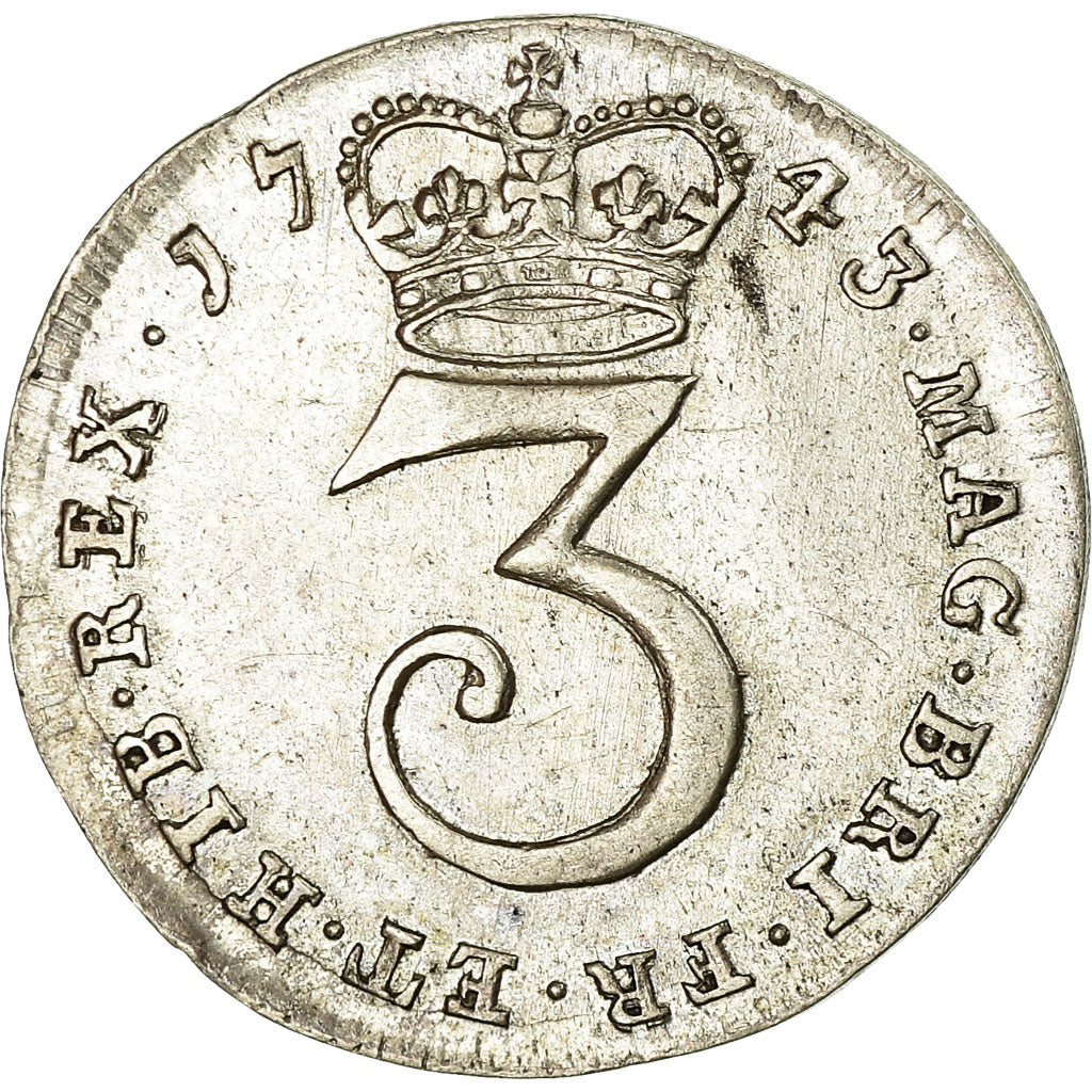 Coin, Great Britain, George II, 3 Pence, 1743, AU(55-58), Silver, KM:569