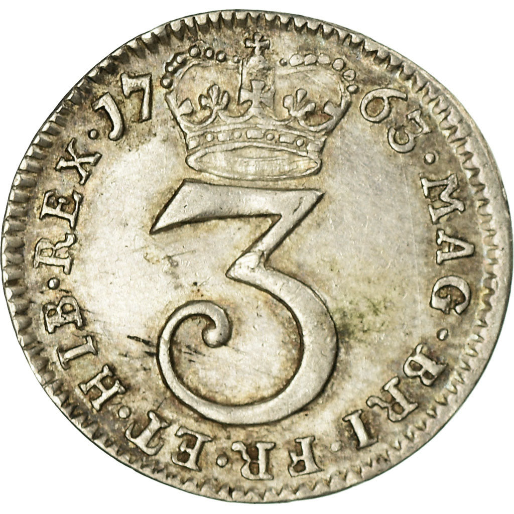 Coin, Great Britain, George III, 3 Pence, 1763, AU(50-53), Silver, KM:591
