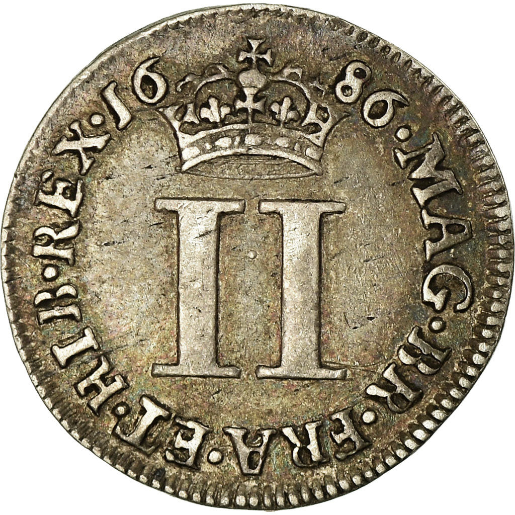 Coin, Great Britain, James II, 2 Pence, 1/2 Groat, 1686, EF(40-45), Silver