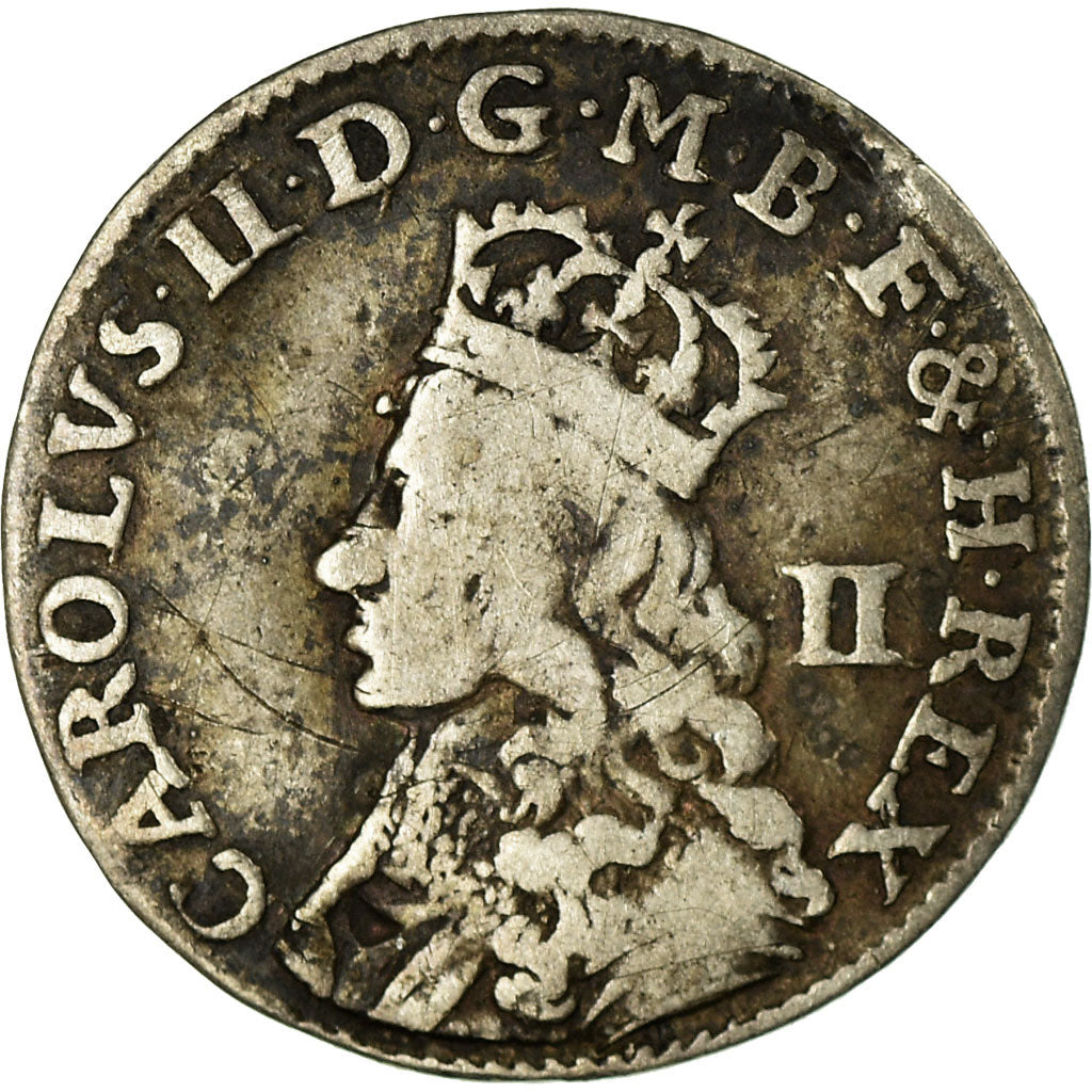 Coin, Great Britain, Charles II, 2 Pence, 1/2 Groat, VF(20-25), Silver, KM:400