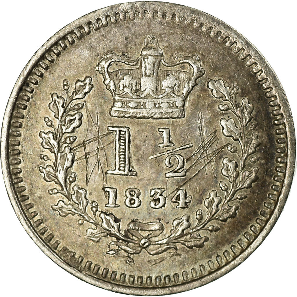 Coin, Great Britain, William IV, 1-1/2 Pence, 1834, EF(40-45), Silver, KM:719