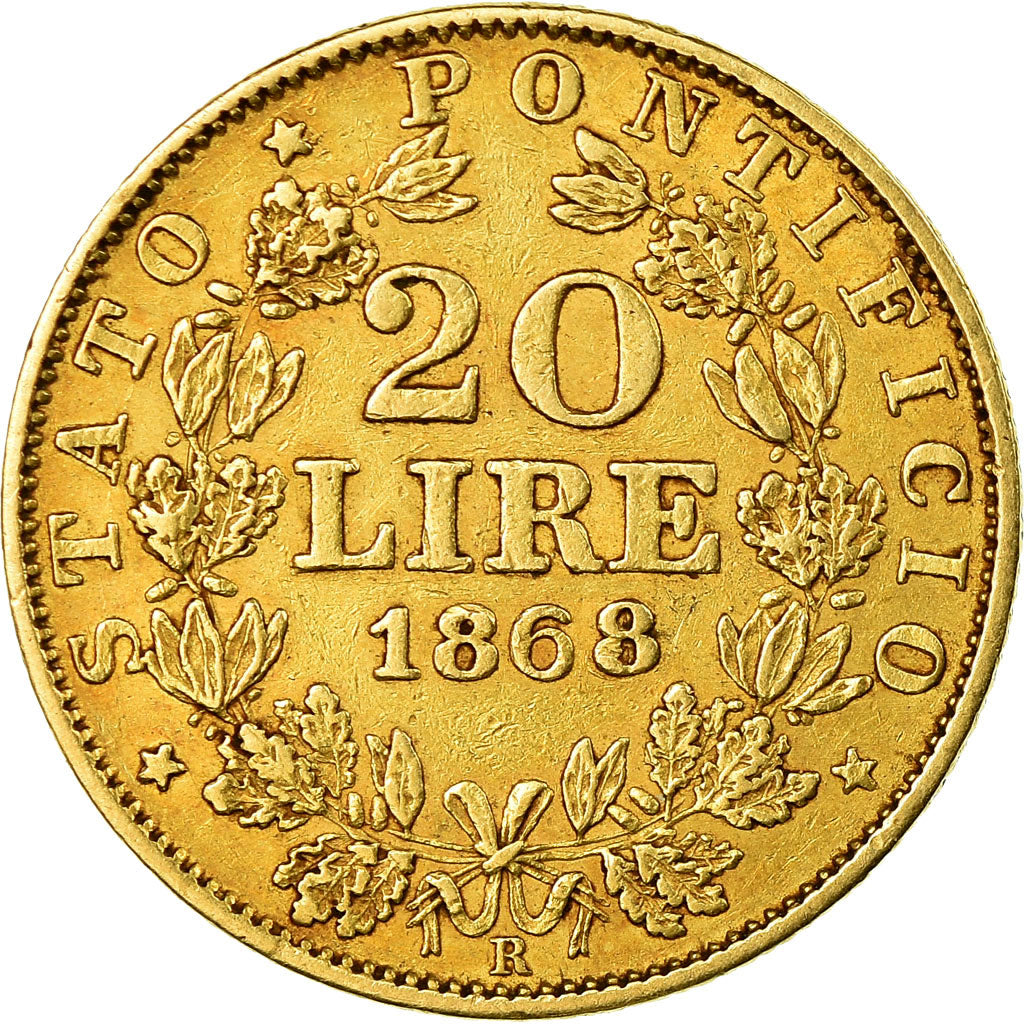 Coin, ITALIAN STATES, PAPAL STATES, Pius IX, 20 Lire, 1868, Roma, EF(40-45)