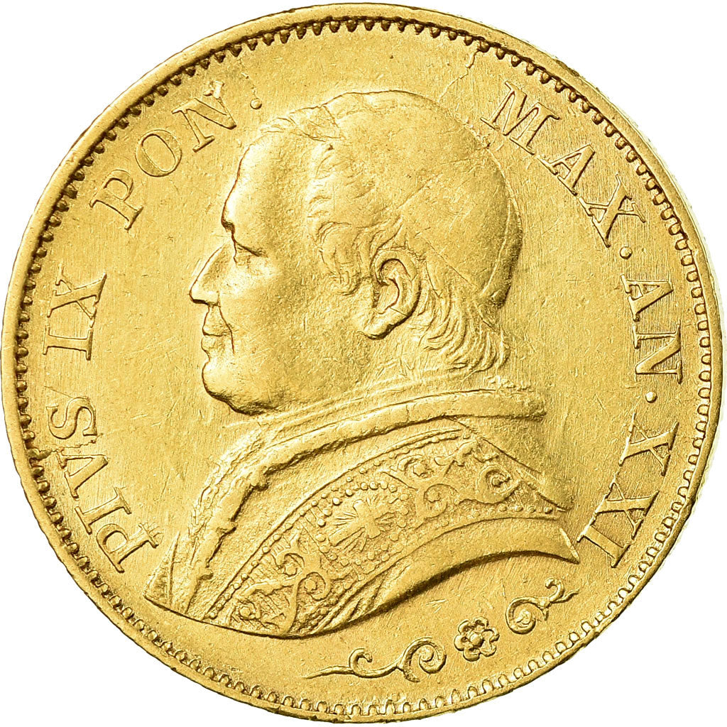 Munten, Italiaanse staten, PAPAL STATES, Pius IX, 20 Lire, 1866, Rome, ZF, Goud