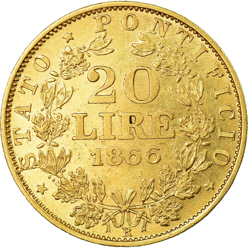Munten, Italiaanse staten, PAPAL STATES, Pius IX, 20 Lire, 1866, Rome, ZF, Goud