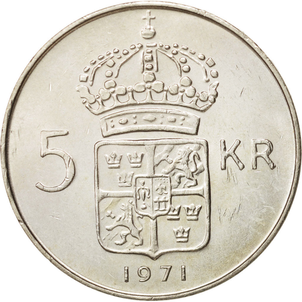 Sweden, Gustaf VI, 5 Kronor, 1971, MS, Silver, KM:829