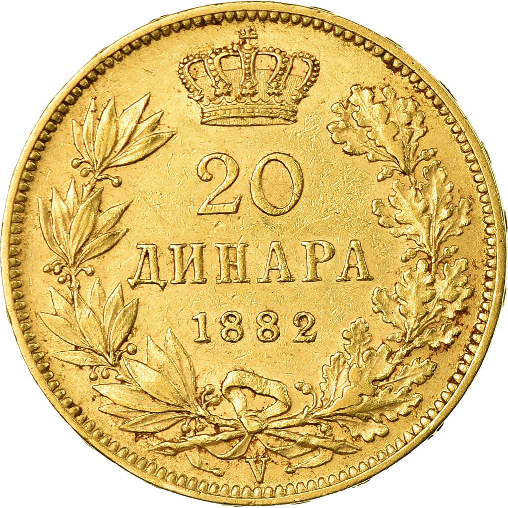 Coin, Serbia, Milan I, 20 Dinara, 1882, EF(40-45), Gold, KM:17.1