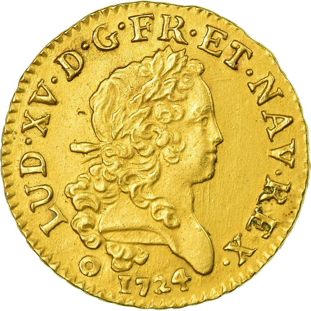 Moneta, Francia, Louis XV, Louis d'or Mirliton, Grandes Palmes, 1724, Bordeaux