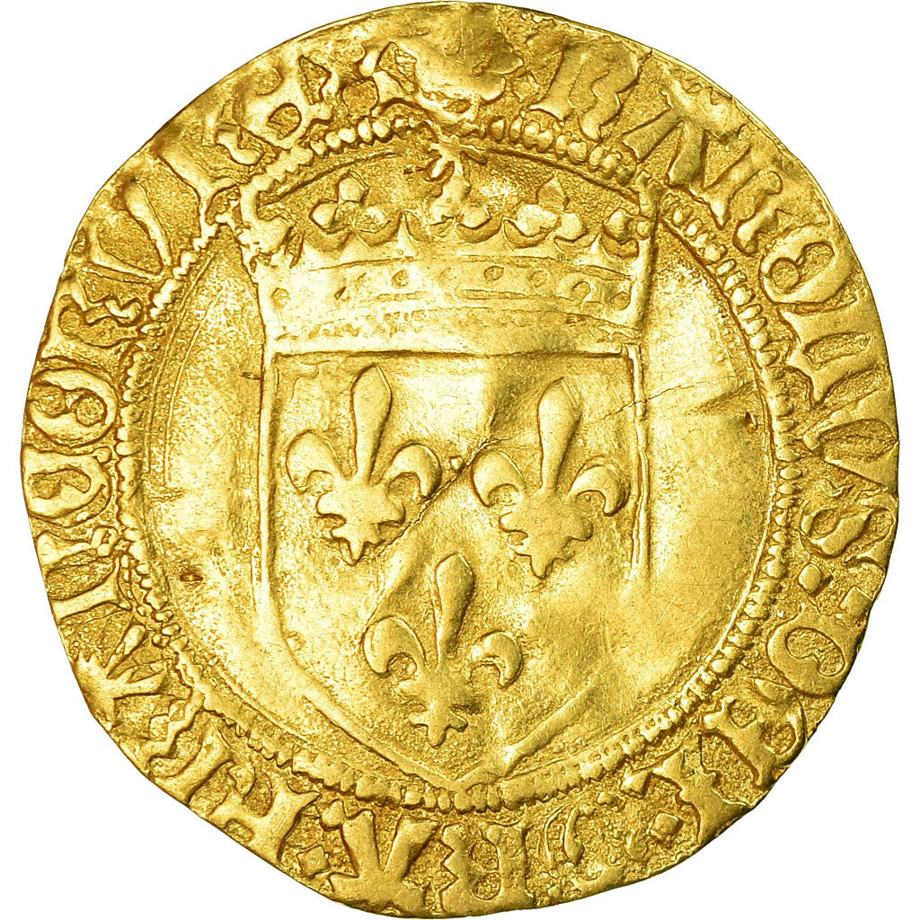 Moneta, Francia, Charles VIII, Ecu d'or, Bordeaux, 1ère émission, MB+, Oro