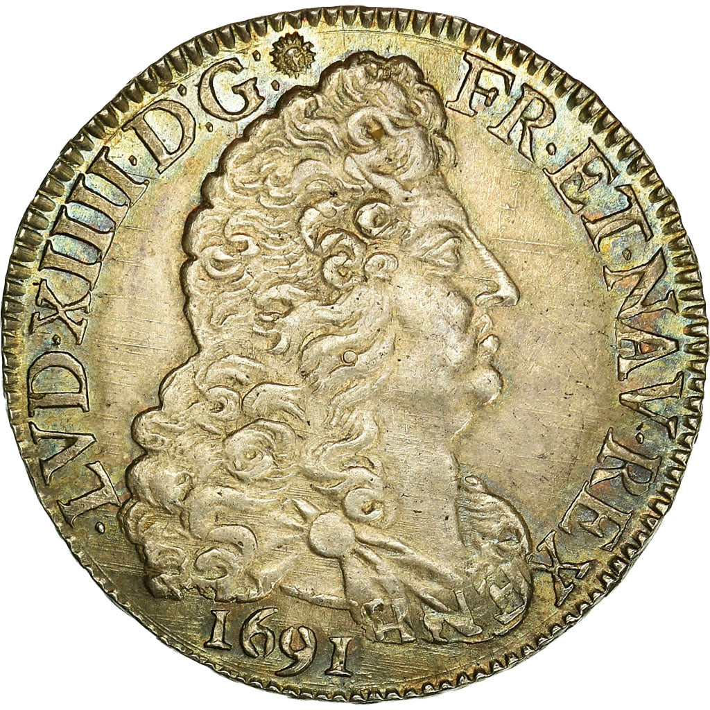 Moeda, França, Louis XIV, 1/2 Écu aux 8 L, 1/2 Ecu, 1691, Bordeaux, AU(55-58)
