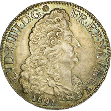 Moeda, França, Louis XIV, 1/2 Écu aux 8 L, 1/2 Ecu, 1691, Bordeaux, AU(55-58)