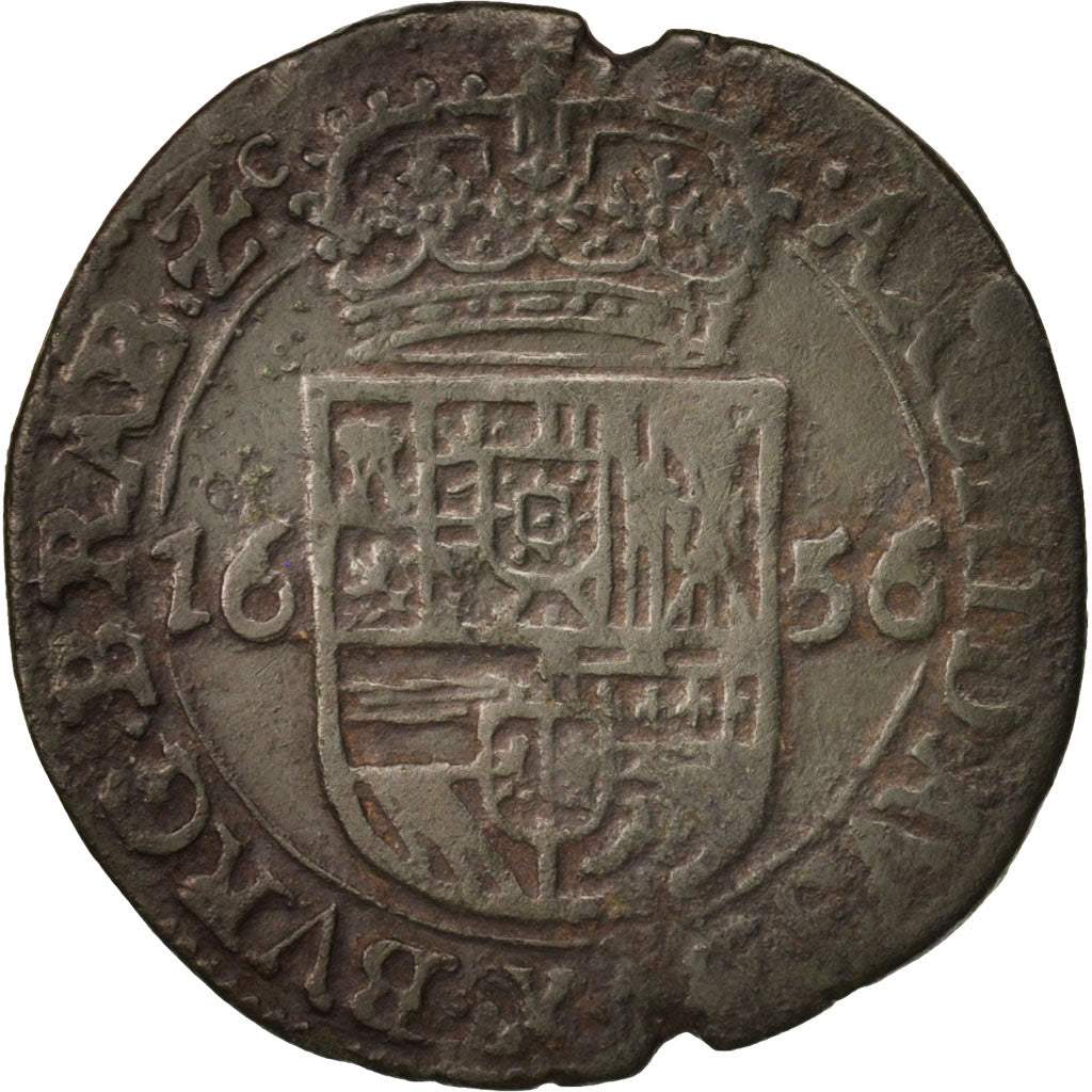 Moneta, Belgio, Liard, 1656, Antwerp, BB, Rame