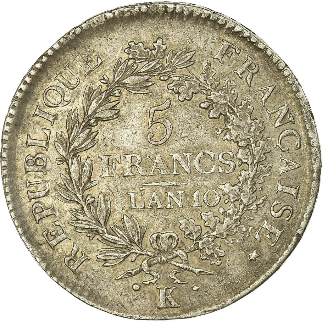 Coin, France, Union et Force, 5 Francs, An 10, Bordeaux, EF(40-45), Silver