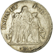 Moneta, Francia, Union et Force, 5 Francs, AN 7, Bordeaux, MB+, Argento