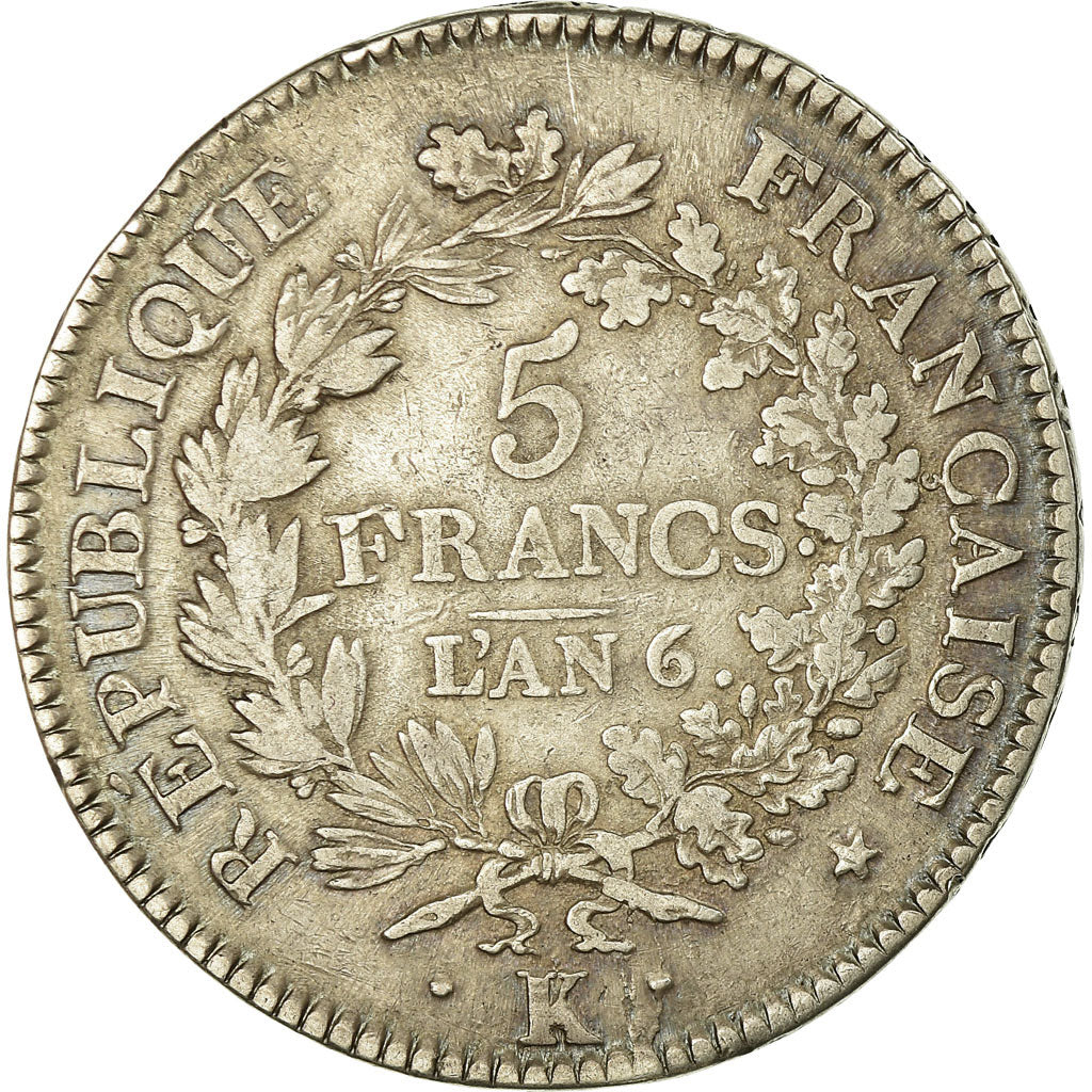 Coin, France, Union et Force, 5 Francs, AN 6, Bordeaux, EF(40-45), Silver