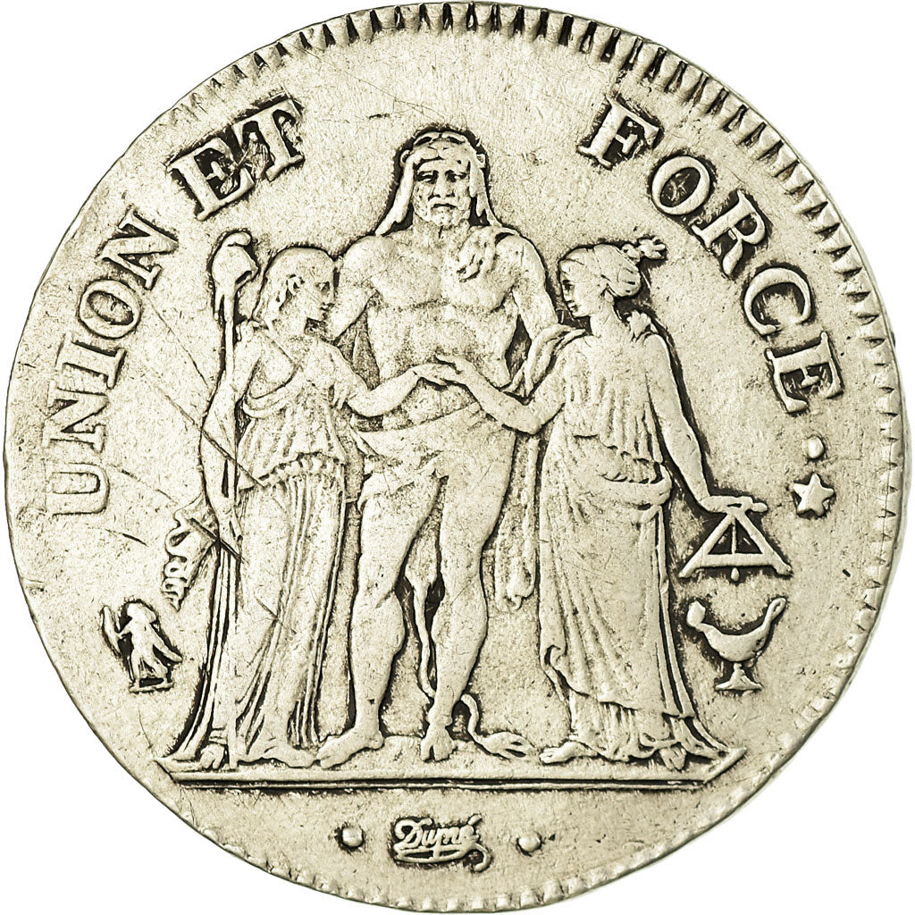 Moeda, França, Union et Force, 5 Francs, AN 6, Bordeaux, An 6/5, EF(40-45)