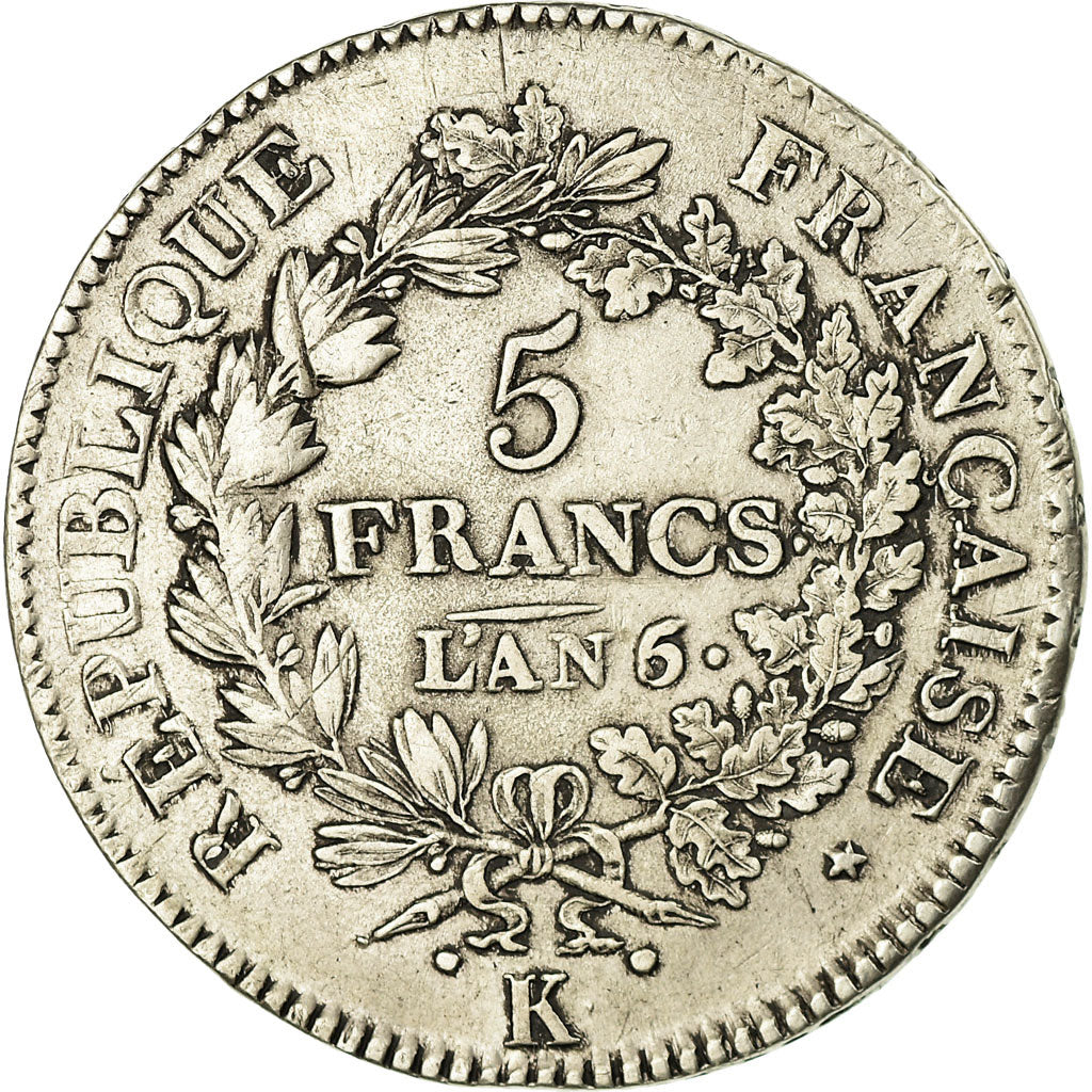 Moeda, França, Union et Force, 5 Francs, AN 6, Bordeaux, An 6/5, EF(40-45)