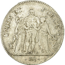 Moneda, Francia, Union et Force, 5 Francs, AN 8, Bordeaux, AN 8/6, BC+, Plata