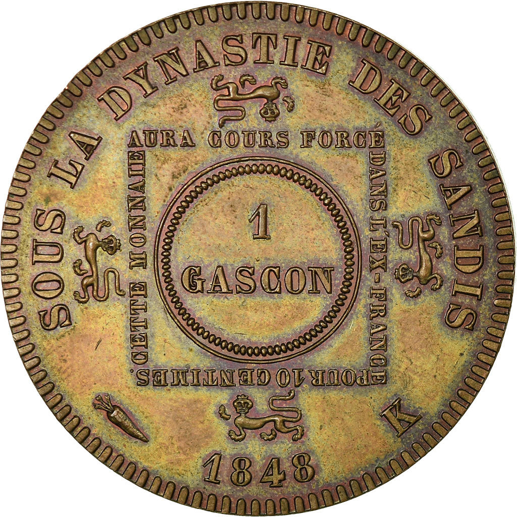 Coin, France, Royaume d'Aquitaine, 1 Gascon, 1848, Bordeaux, MS(63), Copper