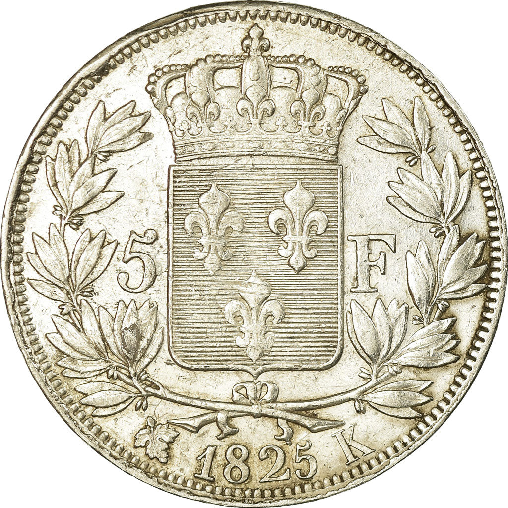 Coin, France, Charles X, 5 Francs, 1825, Bordeaux, EF(40-45), Silver, KM:720.7