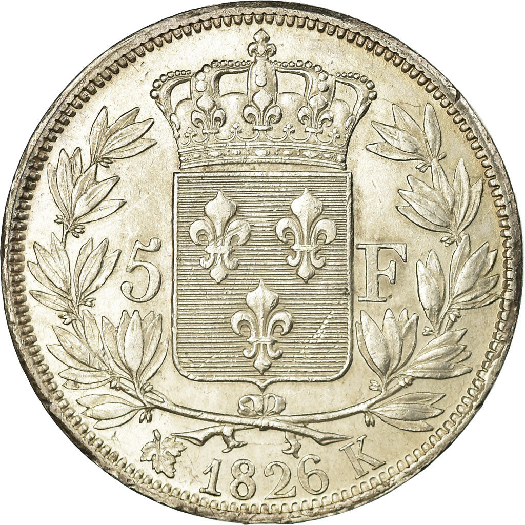 Moneta, Francia, Charles X, 5 Francs, 1826, Bordeaux, BB+, Argento, KM:720.7