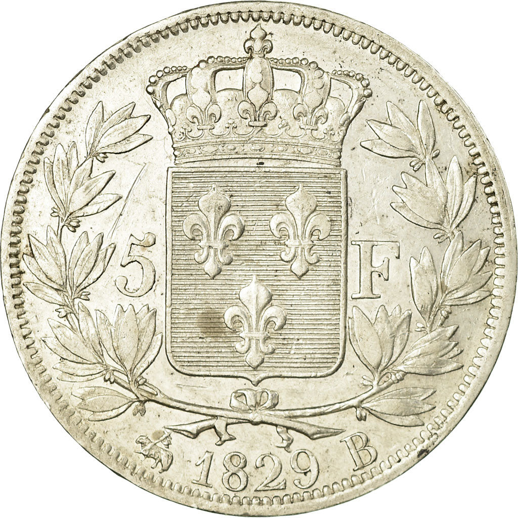 Coin, France, Charles X, 5 Francs, 1829, Rouen, EF(40-45), Silver, KM:728.2
