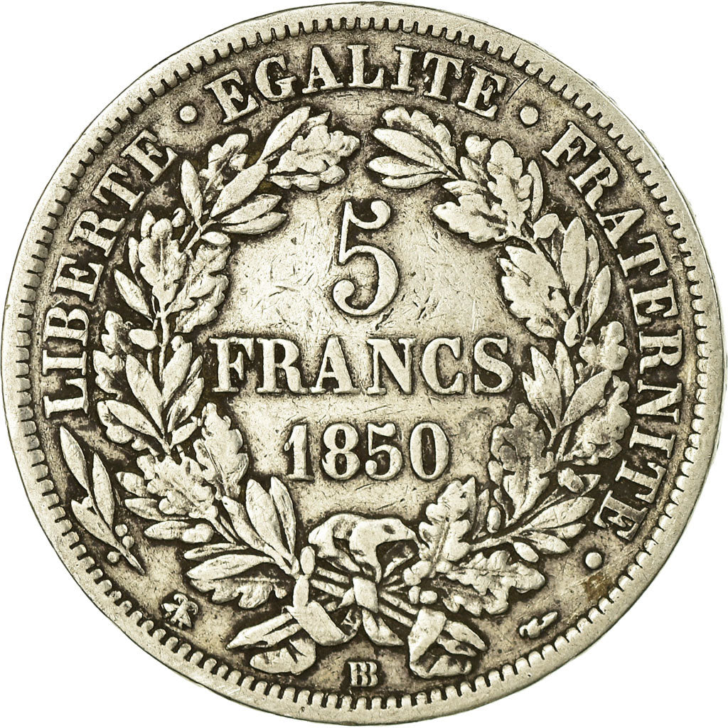 Moneta, Francia, Cérès, 5 Francs, 1850, Strasbourg, BB, Argento, KM:761.2