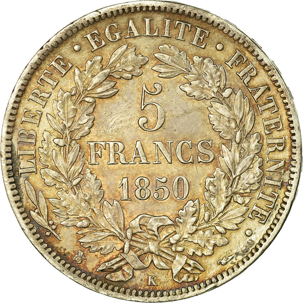 Coin, France, Cérès, 5 Francs, 1850, Bordeaux, AU(50-53), Silver, KM:761.3