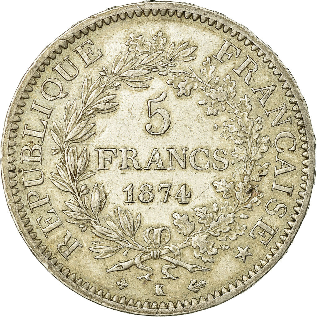 Moneta, Francja, Hercule, 5 Francs, 1874, Bordeaux, EF(40-45), Srebro, KM:820.2