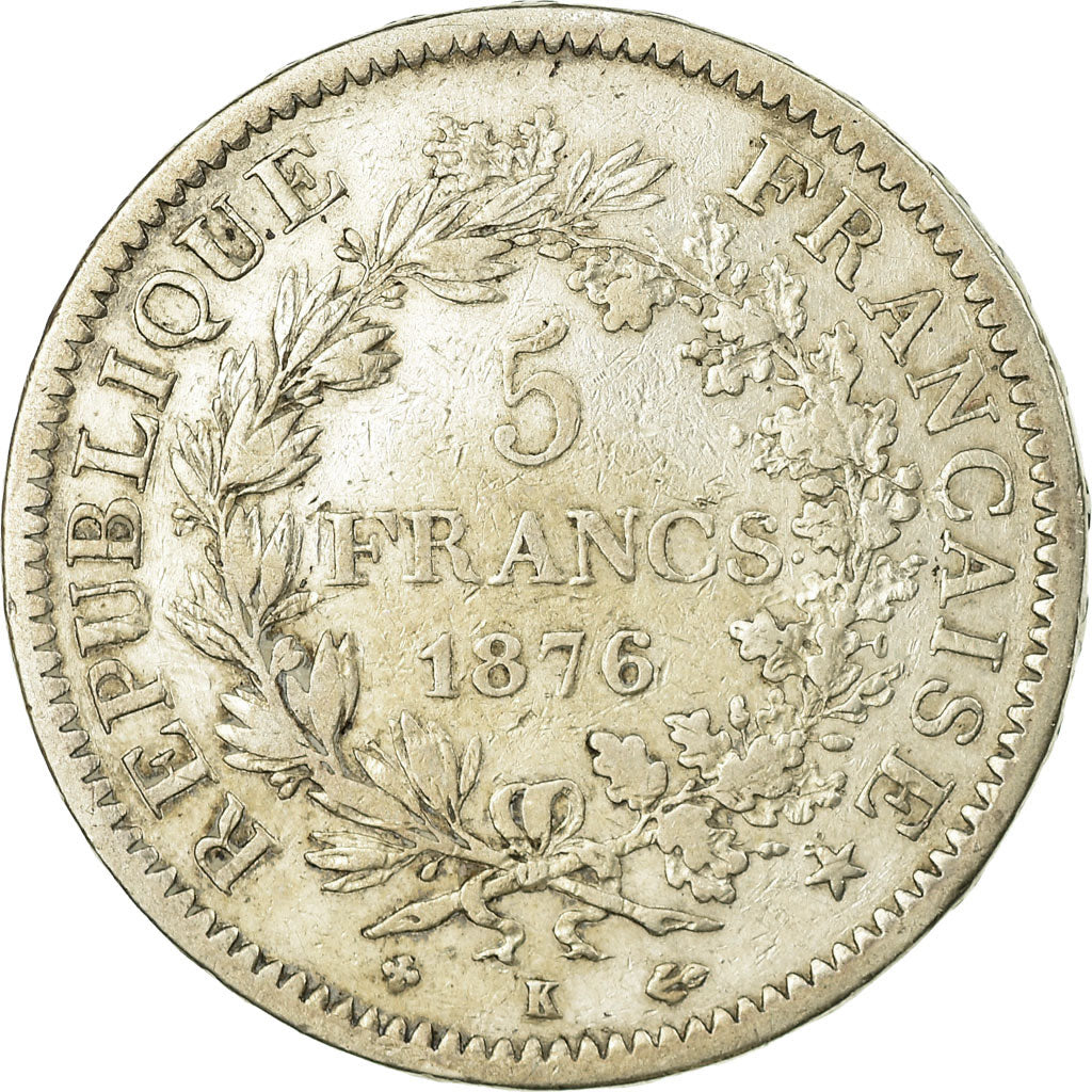 Münze, Frankreich, Hercule, 5 Francs, 1876, Bordeaux, S+, Silber, KM:820.2