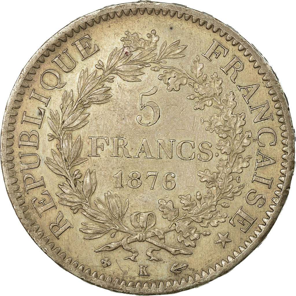 Coin, France, Hercule, 5 Francs, 1876, Bordeaux, EF(40-45), Silver, KM:820.2