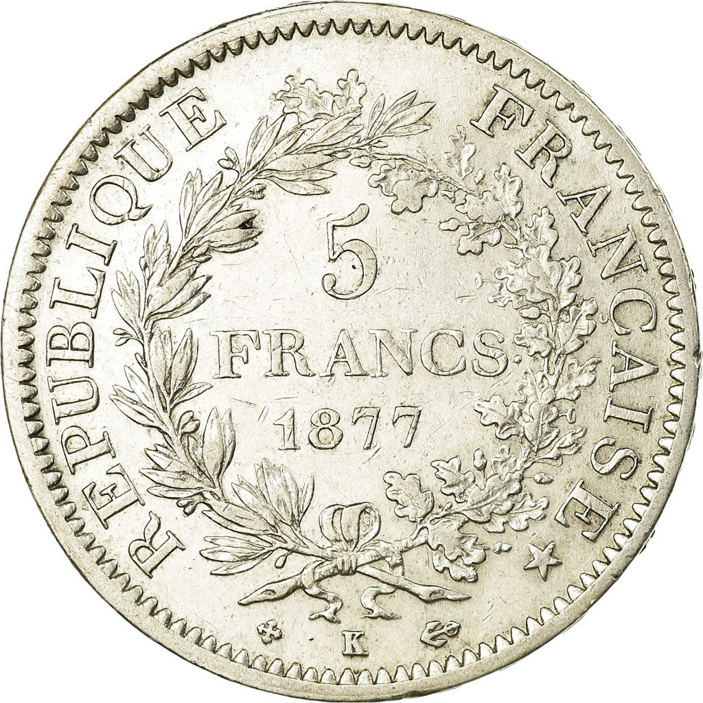 Coin, France, Hercule, 5 Francs, 1877, Bordeaux, EF(40-45), Silver, KM:820.2