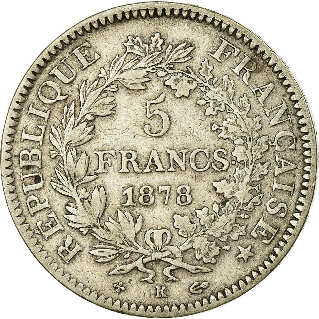 Moneta, Francia, Hercule, 5 Francs, 1878, Bordeaux, MB+, Argento, KM:820.2
