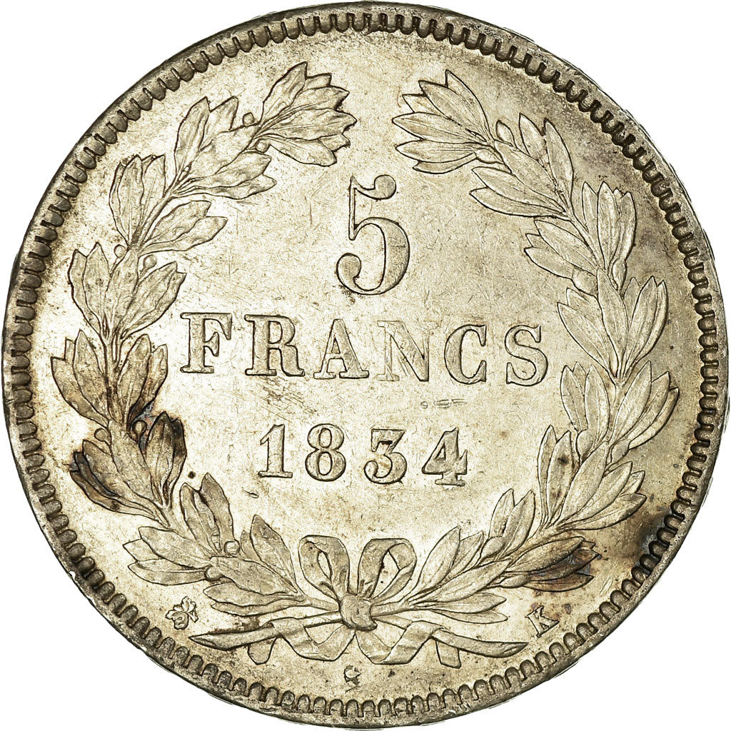 Monnaie, France, Louis-Philippe, 5 Francs, 1834, Bordeaux, TTB, Argent
