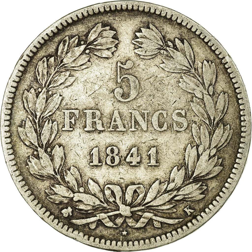 Coin, France, Louis-Philippe, 5 Francs, 1841, Bordeaux, VF(30-35), Silver