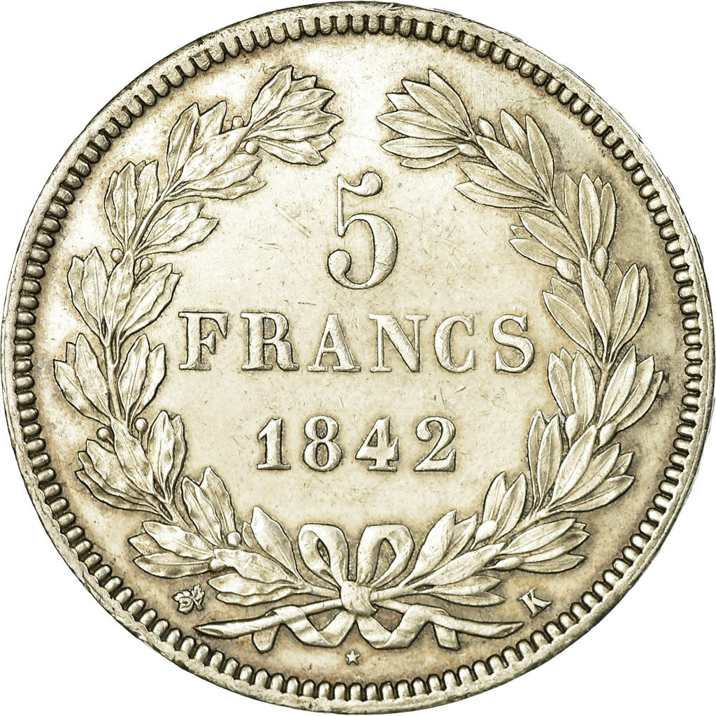 Coin, France, Louis-Philippe, 5 Francs, 1842, Bordeaux, AU(55-58), Silver