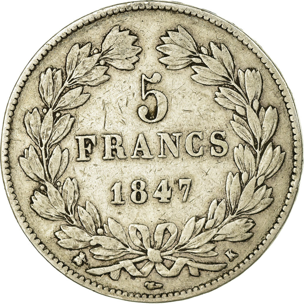 Coin, France, Louis-Philippe, 5 Francs, 1847, Bordeaux, EF(40-45), Silver