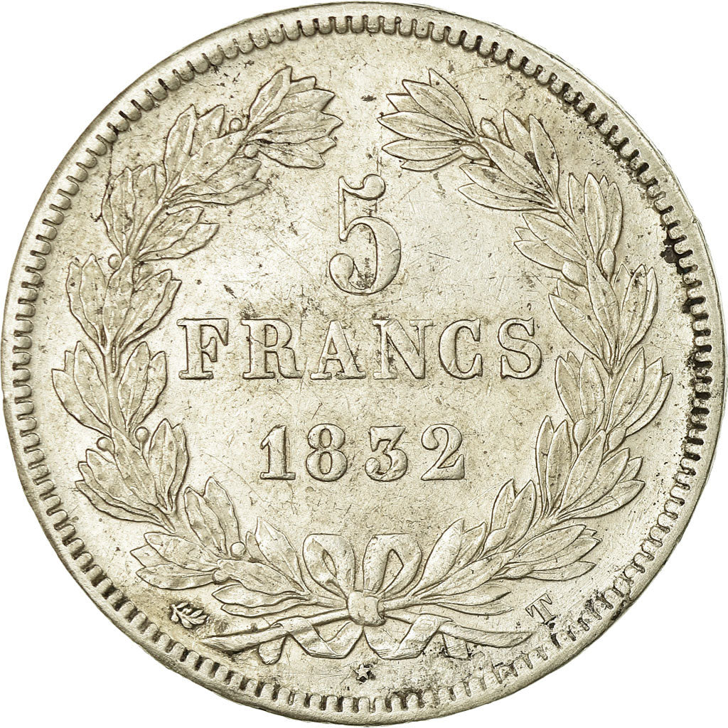 Moeda, França, Louis-Philippe, 5 Francs, 1832, Nantes, EF(40-45), Prata