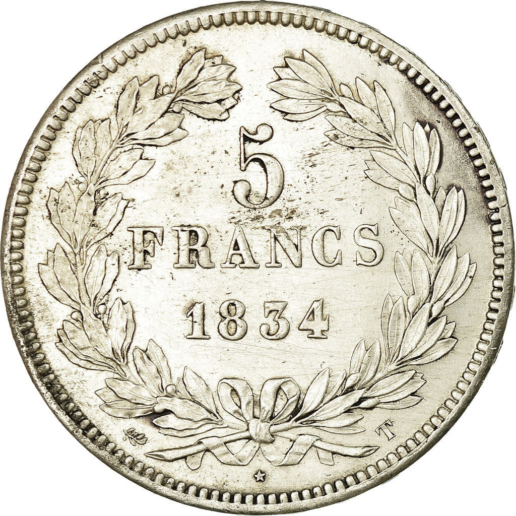 Coin, France, Louis-Philippe, 5 Francs, 1834, Nantes, EF(40-45), Silver