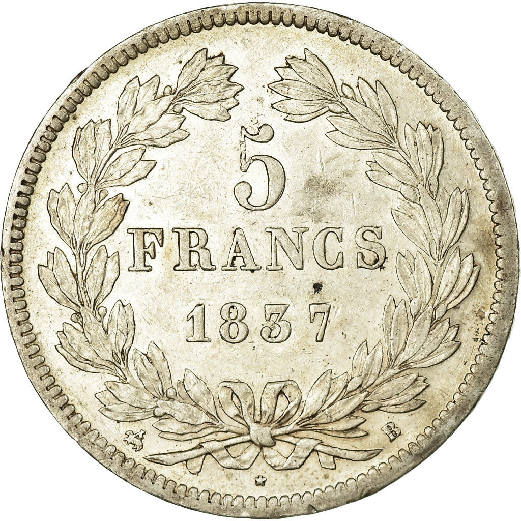 Coin, France, Louis-Philippe, 5 Francs, 1837, Rouen, EF(40-45), Silver