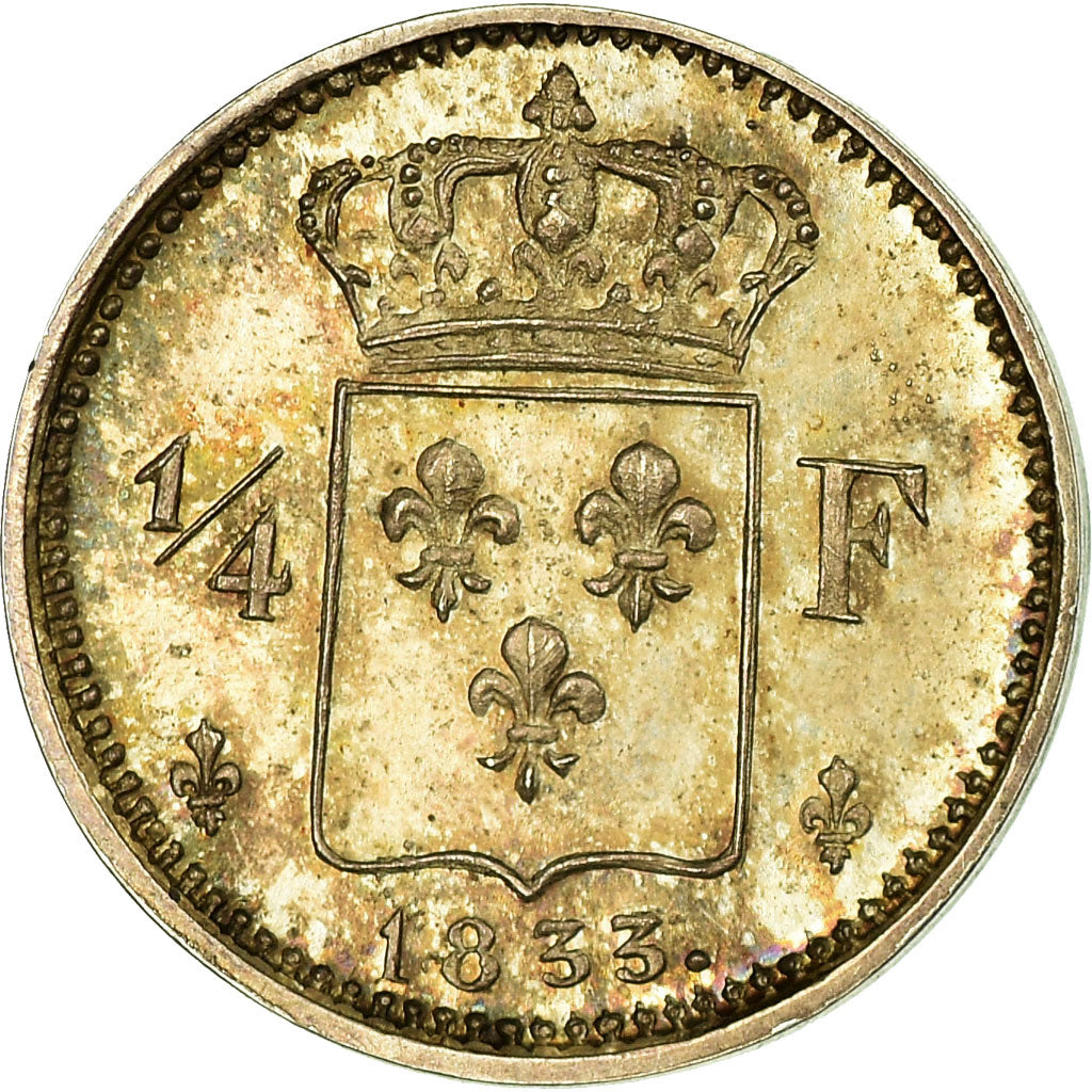 Moeda, França, Henri V, 1/4 Franc, 1833, MS(63), Prata, KM:22, Gadoury:354