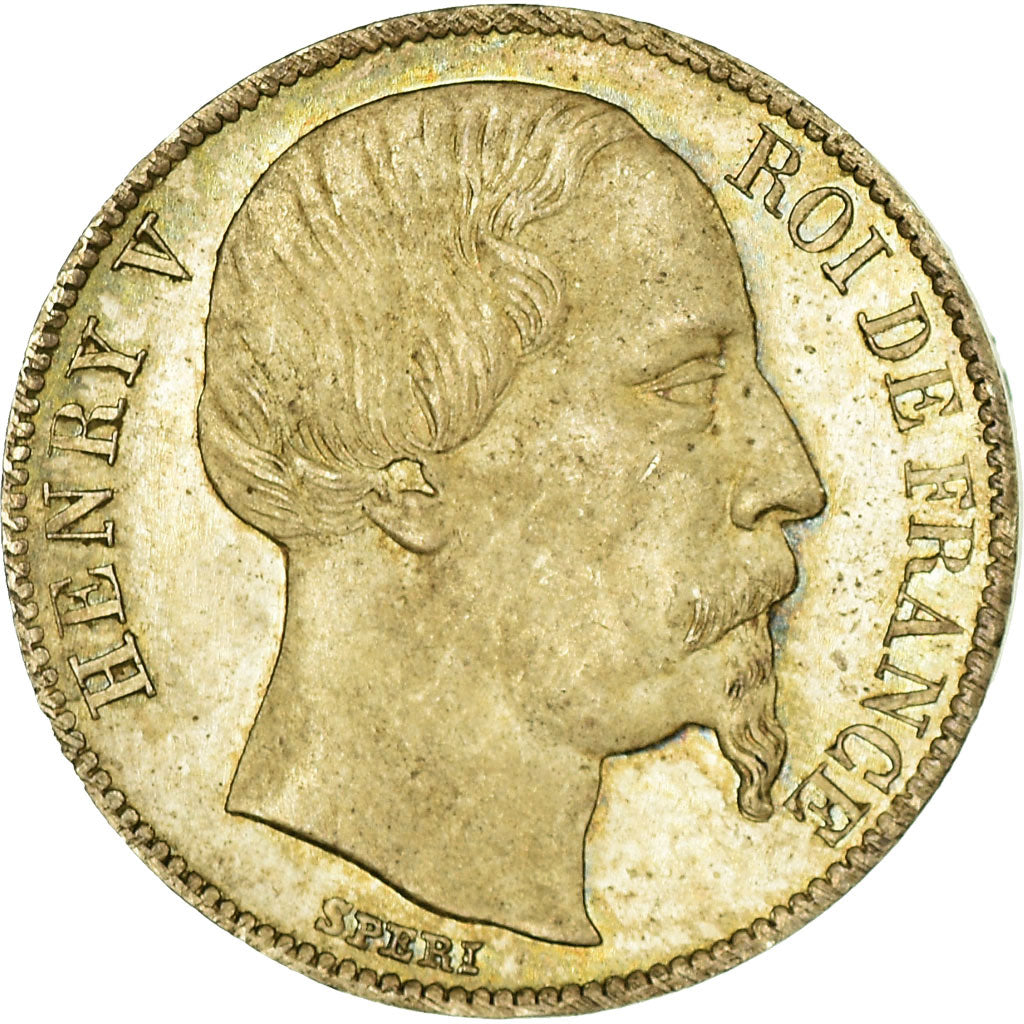 Moeda, França, Henri V, 1/2 Franc, 1858, ENSAIO, MS(63), Prata, Gadoury:407