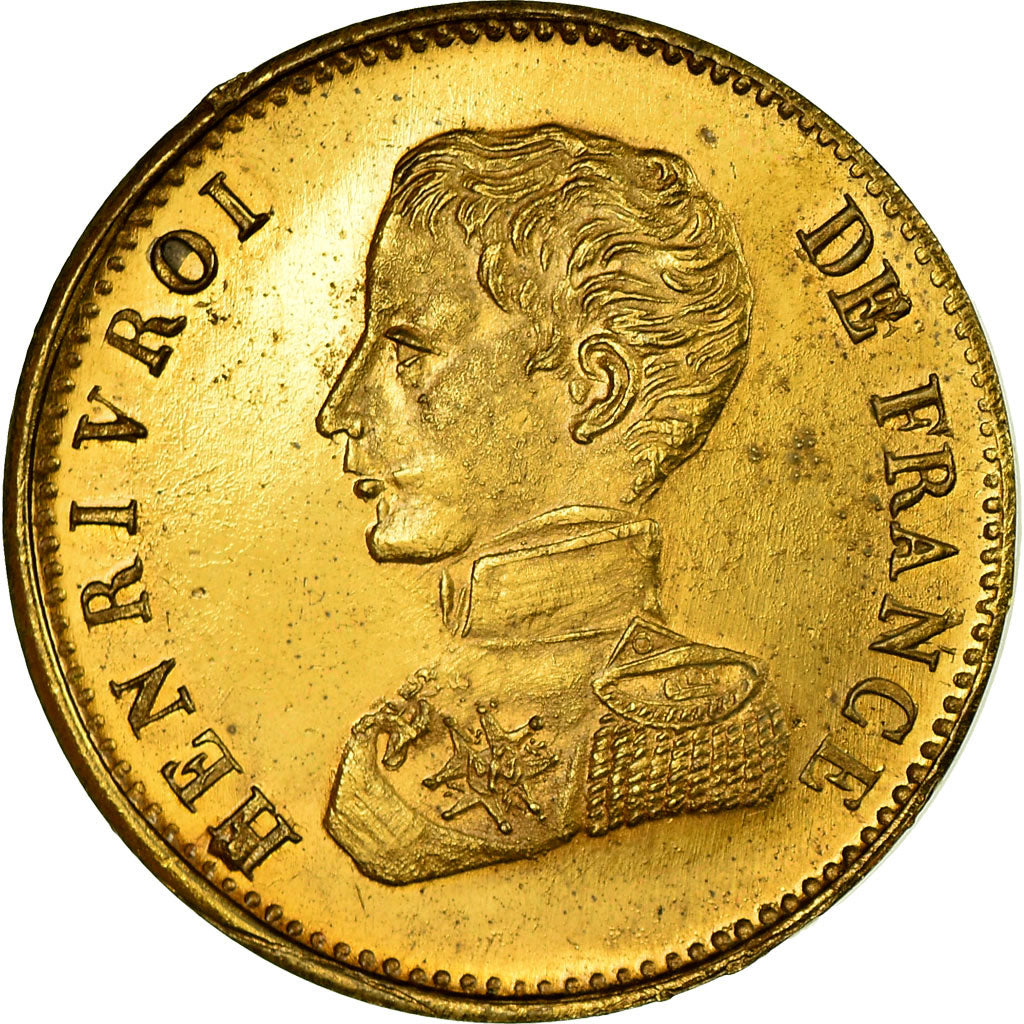 Moeda, França, Henri V, 2 Francs, ENSAIO, MS(63), Latão, Gadoury:517