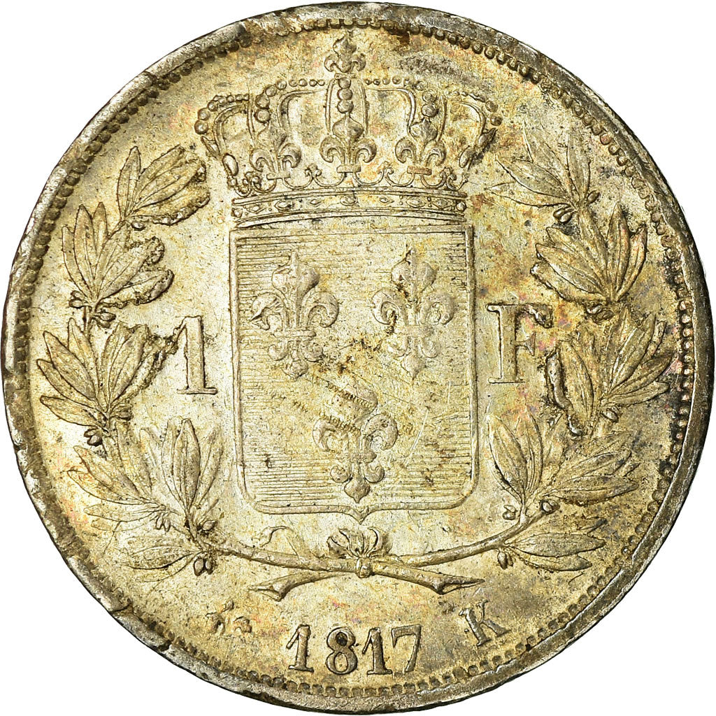 Moneta, Francia, Louis XVIII, Louis XVIII, Franc, 1817, Bordeaux, BB+, Argento