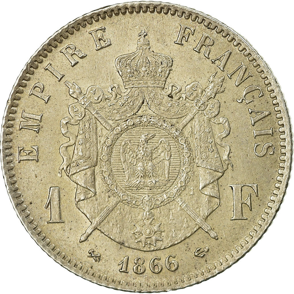 Coin, France, Napoleon III, Napoléon III, Franc, 1866, Bordeaux, AU(55-58)